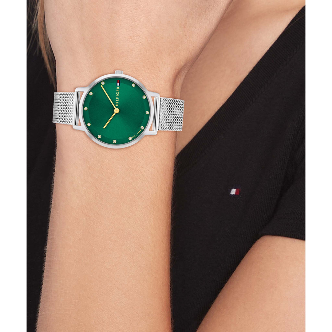 Tommy Hilfiger Silver Steel Mesh Green Dial Women's Watch - 1782762