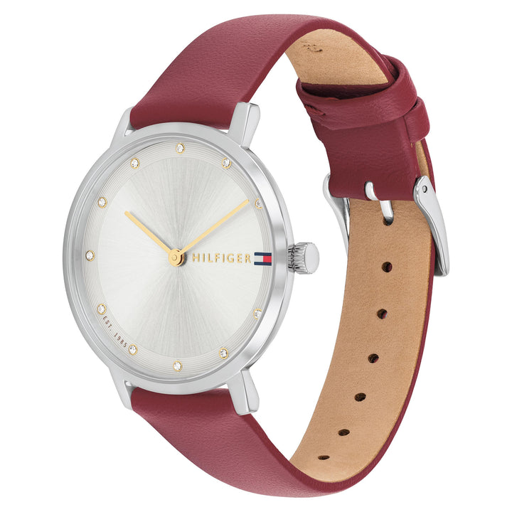 Tommy Hilfiger Cranberry Leather Silver White Dial Women's Watch - 1782763