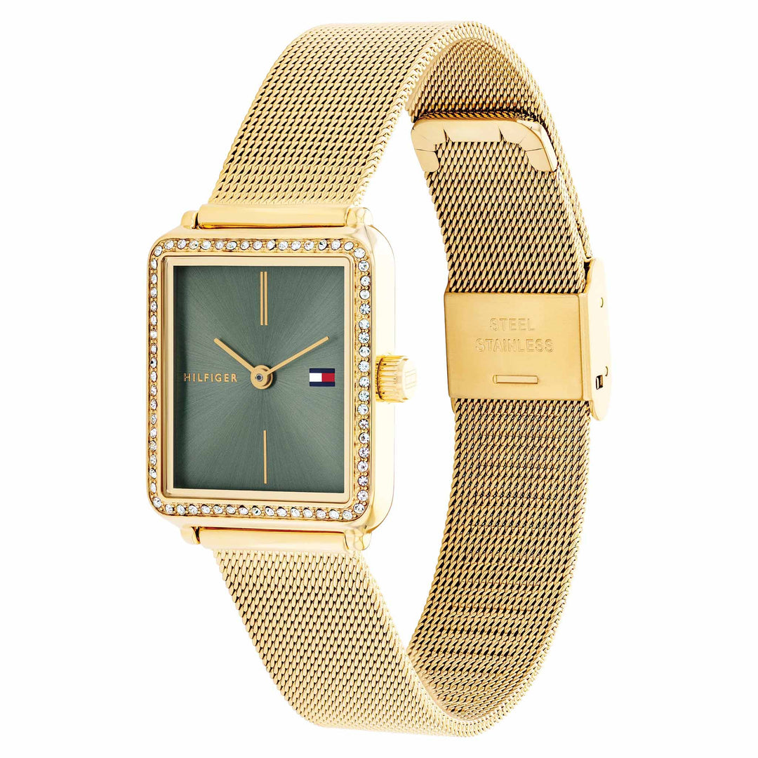 Tommy Hilfiger Gold Steel Mesh Green Dial Women's Watch - 1782791