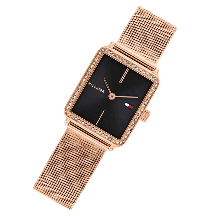 Tommy Hilfiger Rose Gold Steel Mesh Black Dial Women's Watch - 1782800