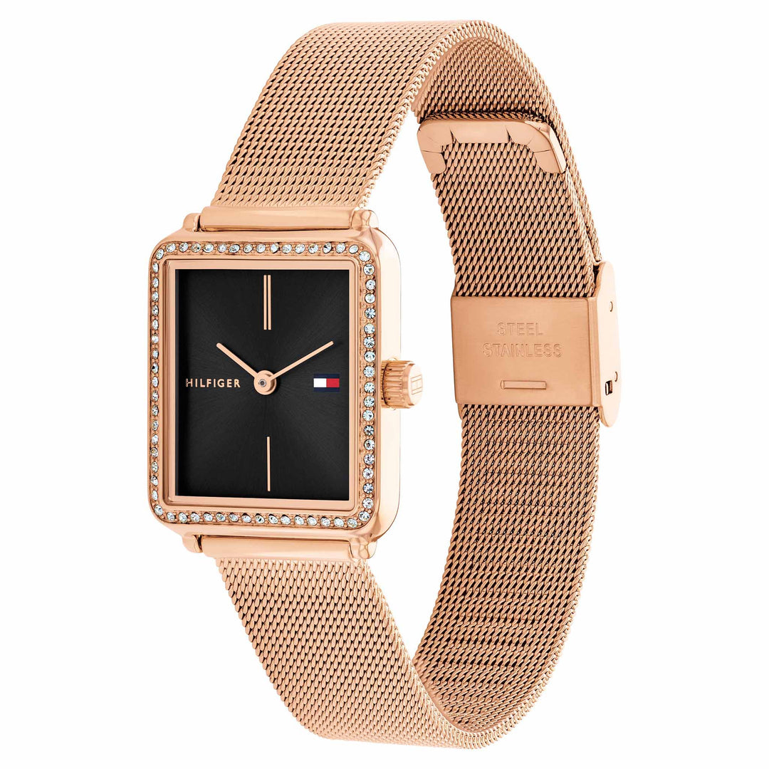 Tommy Hilfiger Rose Gold Steel Mesh Black Dial Women's Watch - 1782800