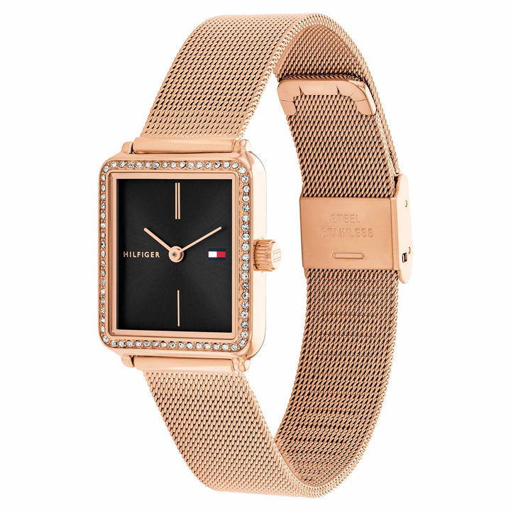 Tommy Hilfiger Rose Gold Steel Mesh Black Dial Women's Watch - 1782800