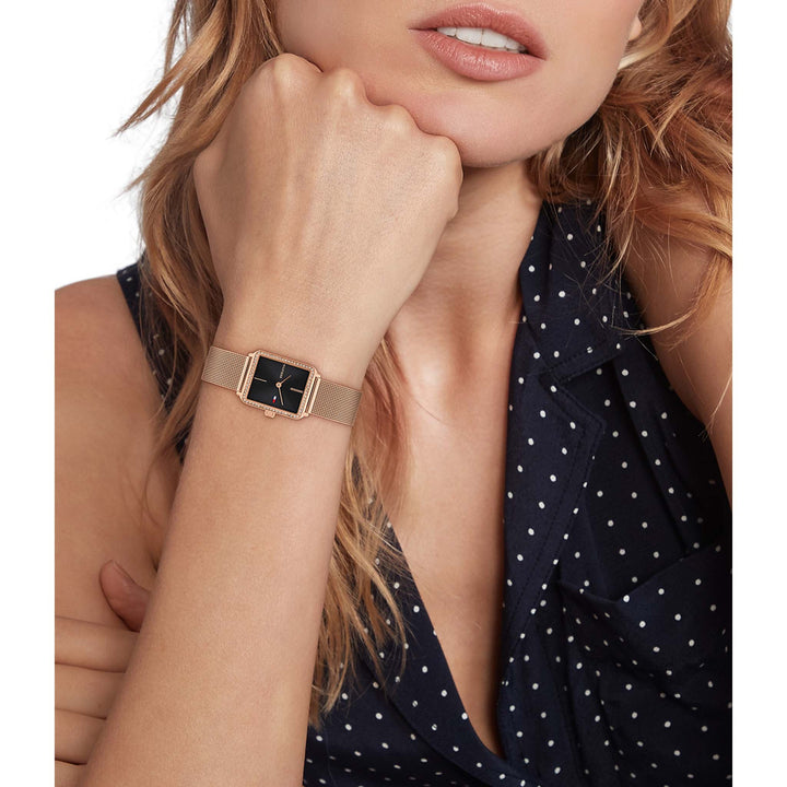 Tommy Hilfiger Rose Gold Steel Mesh Black Dial Women's Watch - 1782800