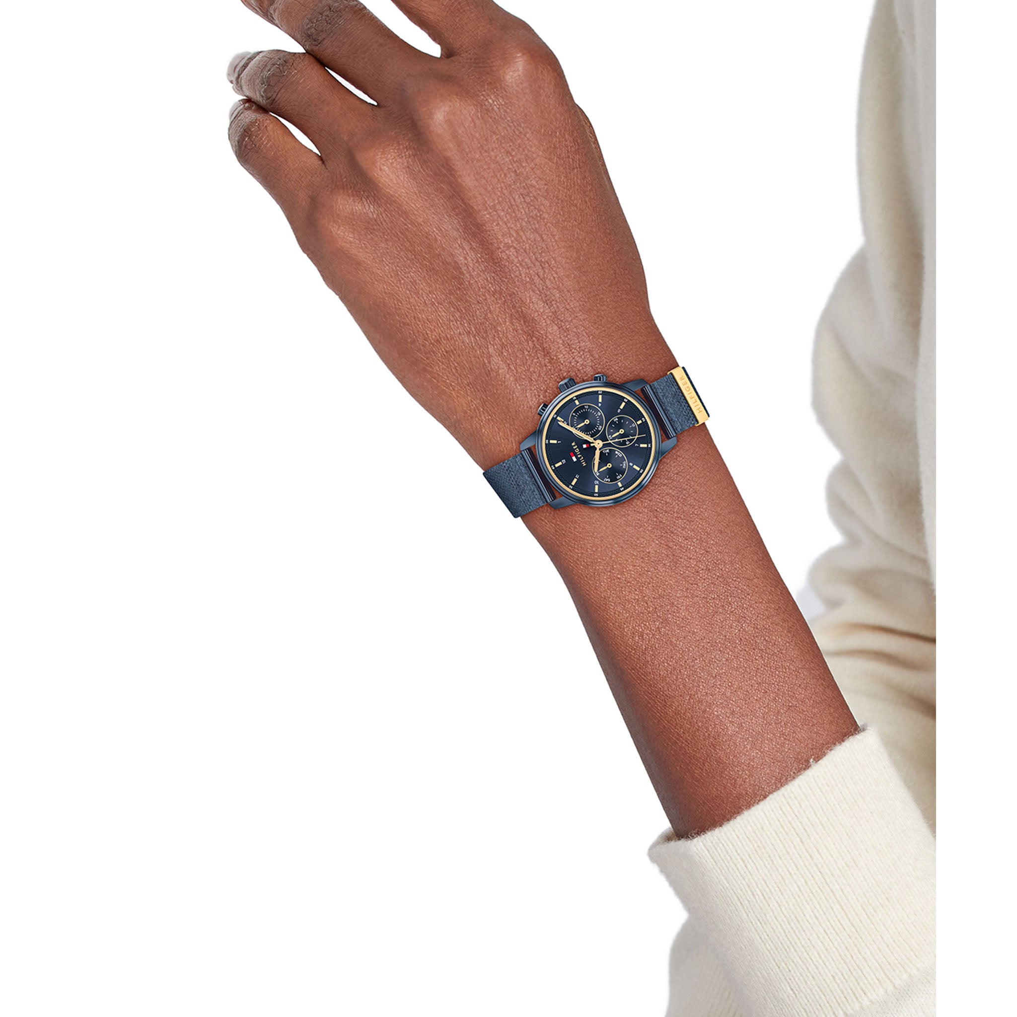 Tommy Hilfiger Blue Steel Mesh & Gold Steel Blue Dial Multi-function Women's Watch - 1782809
