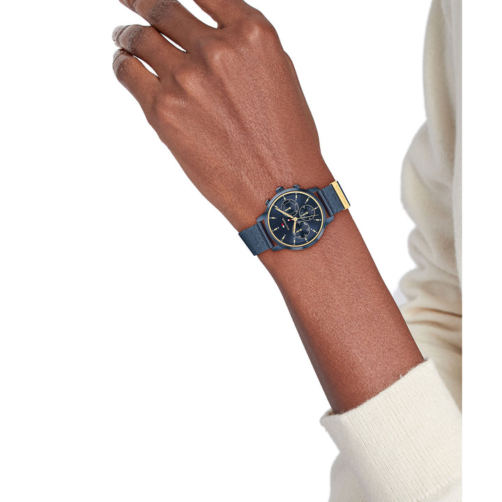 Tommy Hilfiger Blue Steel Mesh & Gold Steel Blue Dial Multi-function Women's Watch - 1782809