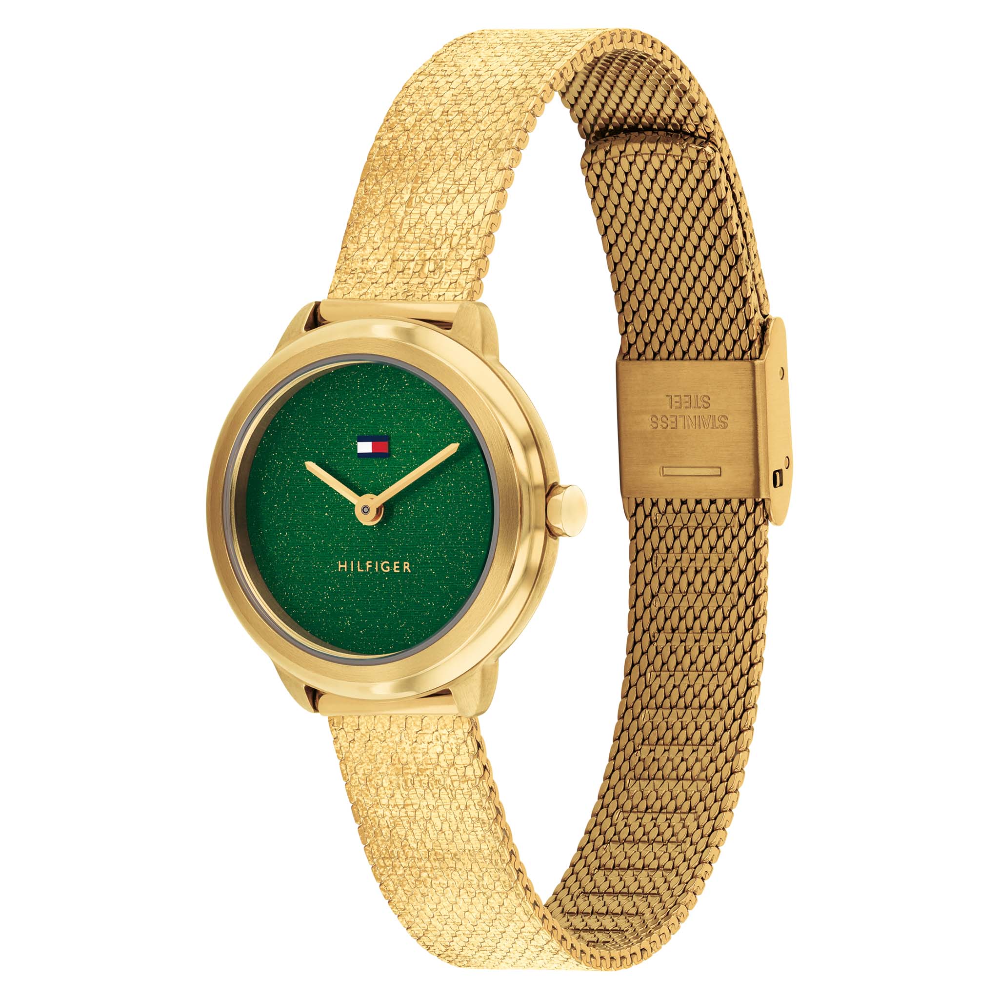 Tommy Hilfiger Gold Steel Mesh Green Dial Women's Watch - 1782812