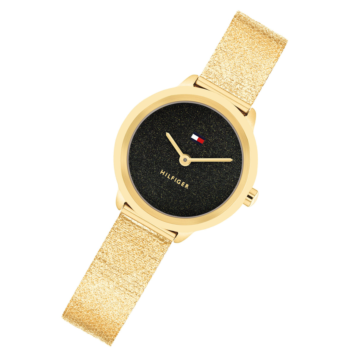Tommy Hilfiger Gold Steel Mesh Black Dial Women's Watch - 1782813