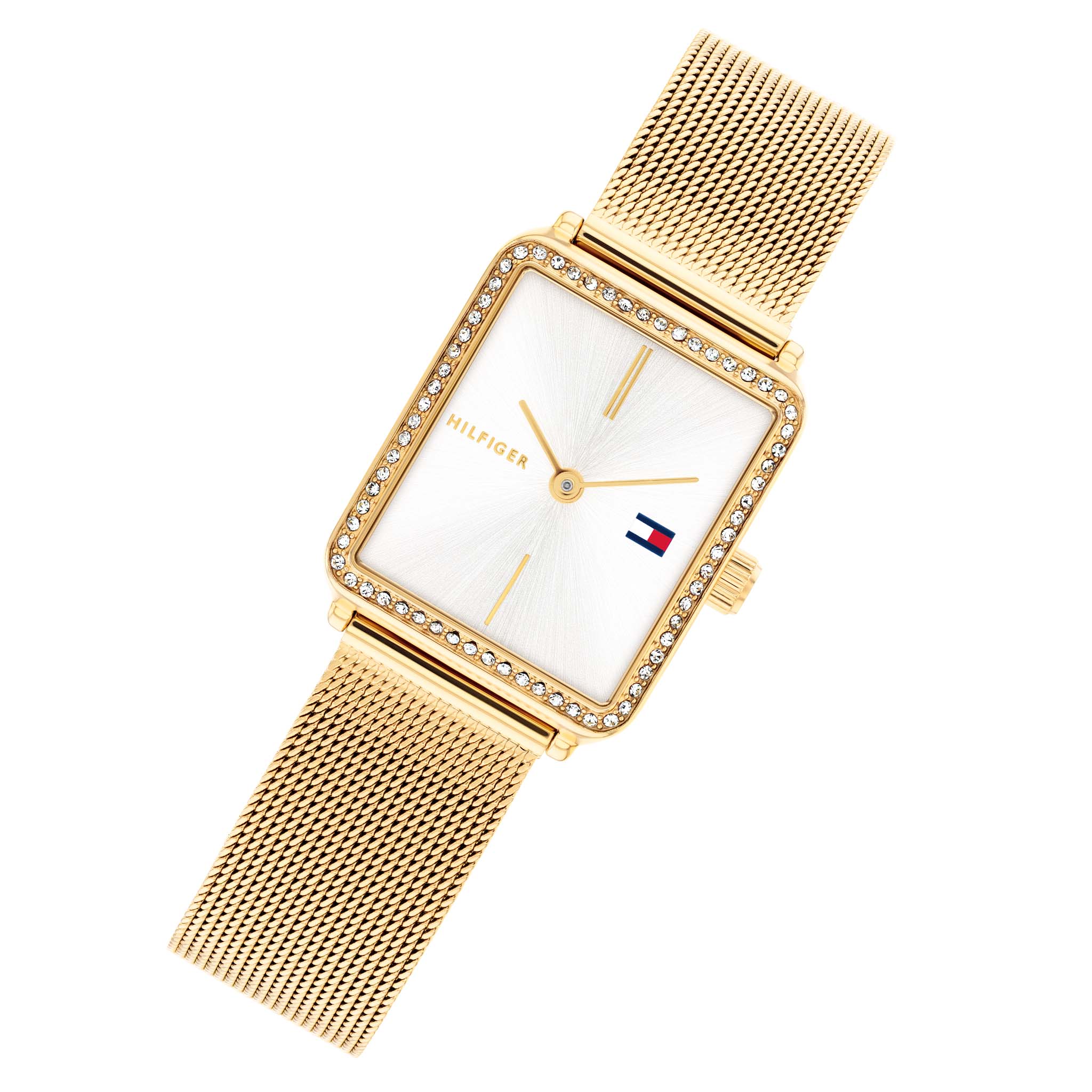 Tommy Hilfiger Gold Steel Mesh Silver White Dial Women's Watch - 1782829