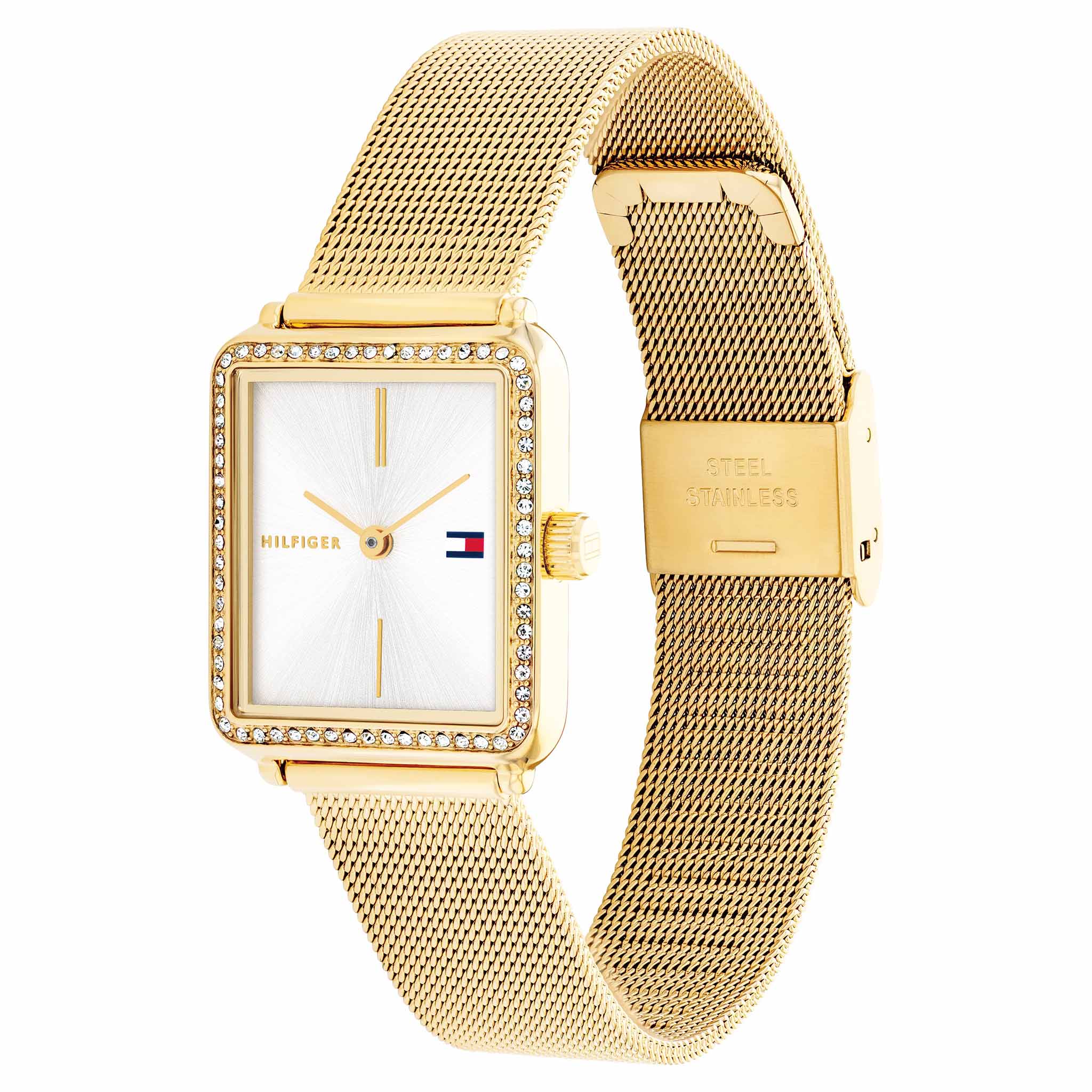 Tommy Hilfiger Gold Steel Mesh Silver White Dial Women's Watch - 1782829