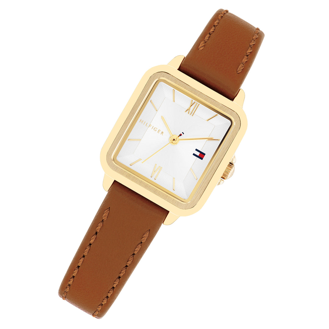 Tommy Hilfiger Tan Leather Silver White Dial Women's Watch - 1782859