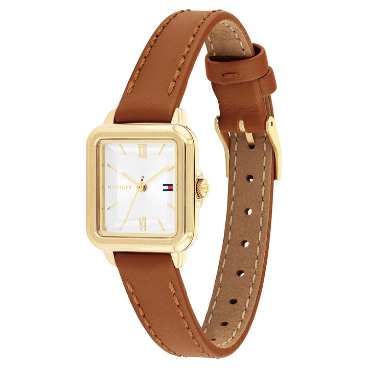 Tommy Hilfiger Tan Leather Silver White Dial Women's Watch - 1782859