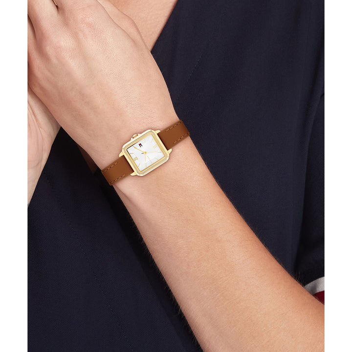 Tommy Hilfiger Tan Leather Silver White Dial Women's Watch - 1782859