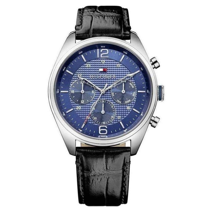 Tommy Hilfiger Black Leather Navy Dial Multi-function Men's Watch - 1791182