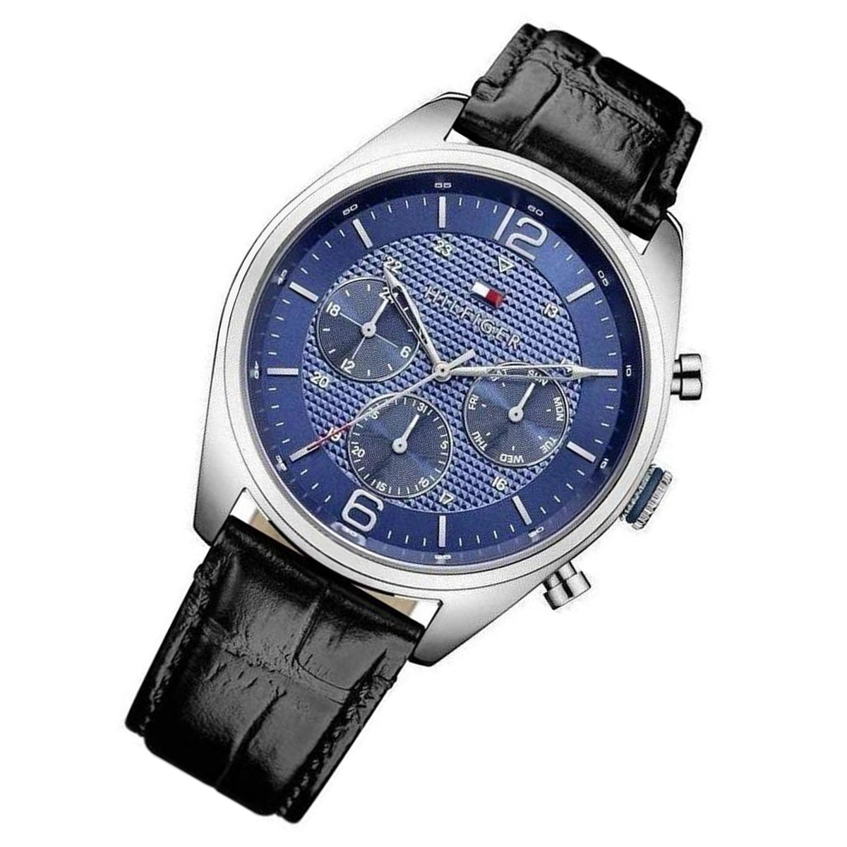 Tommy Hilfiger Black Leather Navy Dial Multi-function Men's Watch - 1791182