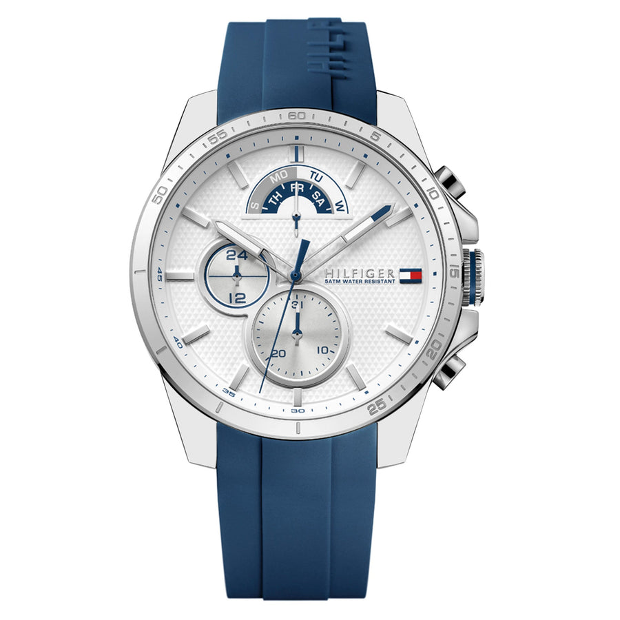 Tommy Hilfiger Blue Silicone White Dial Multi-function Men's Watch - 1791349