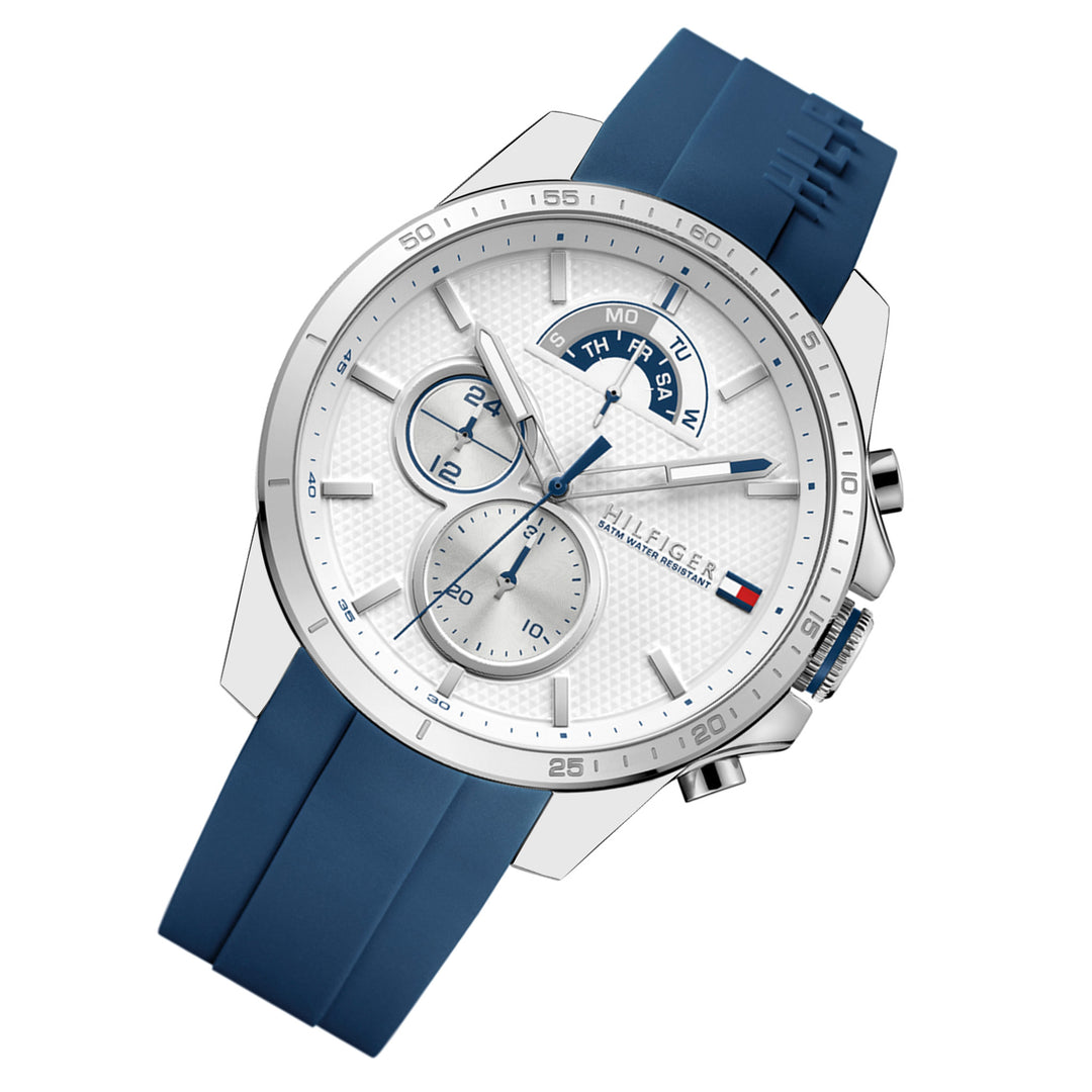 Tommy Hilfiger Blue Silicone White Dial Multi-function Men's Watch - 1791349