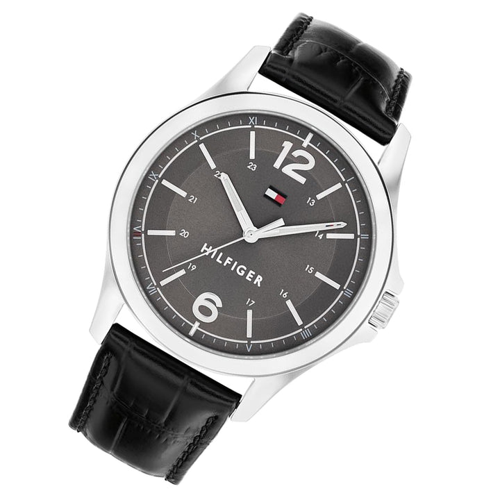 Tommy Hilfiger Black Leather Grey Dial Men's Watch - 1791376