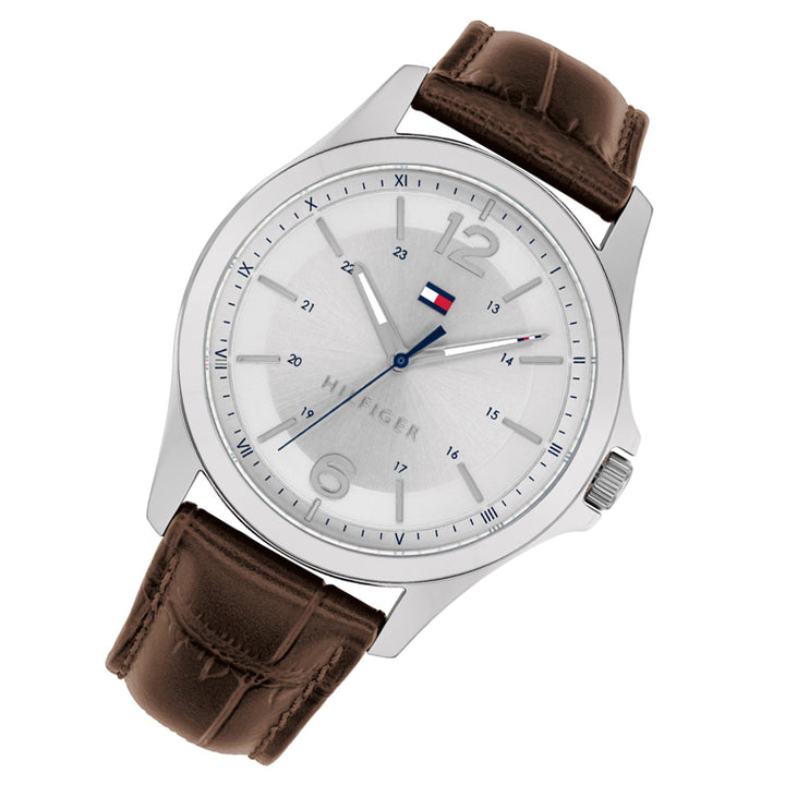 Tommy Hilfiger Brown Leather White Dial Men's Watch - 1791377