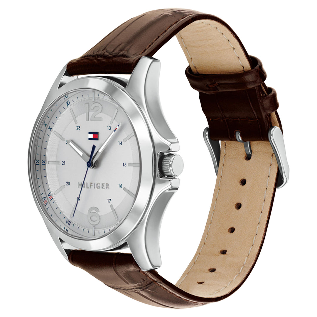 Tommy Hilfiger Brown Leather White Dial Men's Watch - 1791377