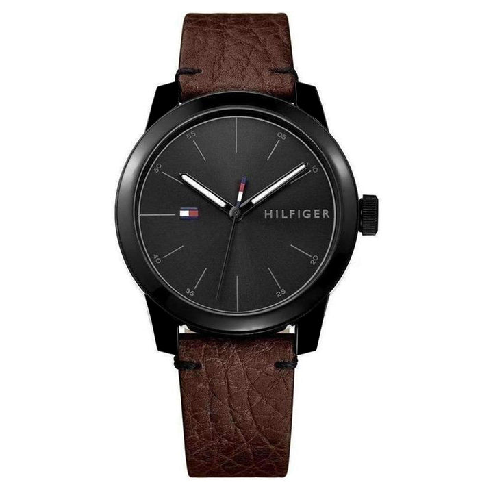 Tommy Hilfiger Brown Leather Black Dial Men's Watch - 1791383