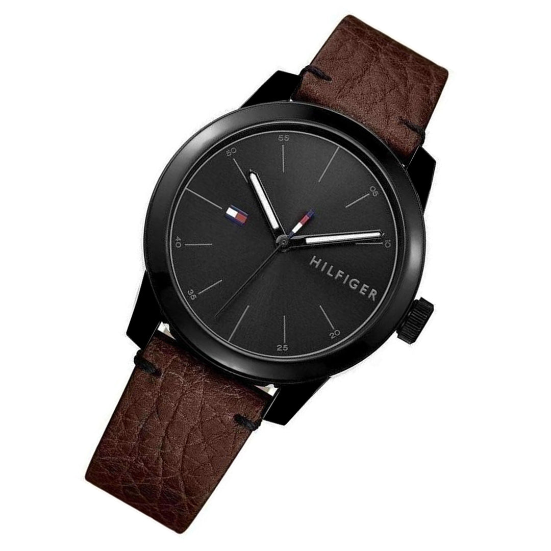 Tommy Hilfiger Brown Leather Black Dial Men's Watch - 1791383