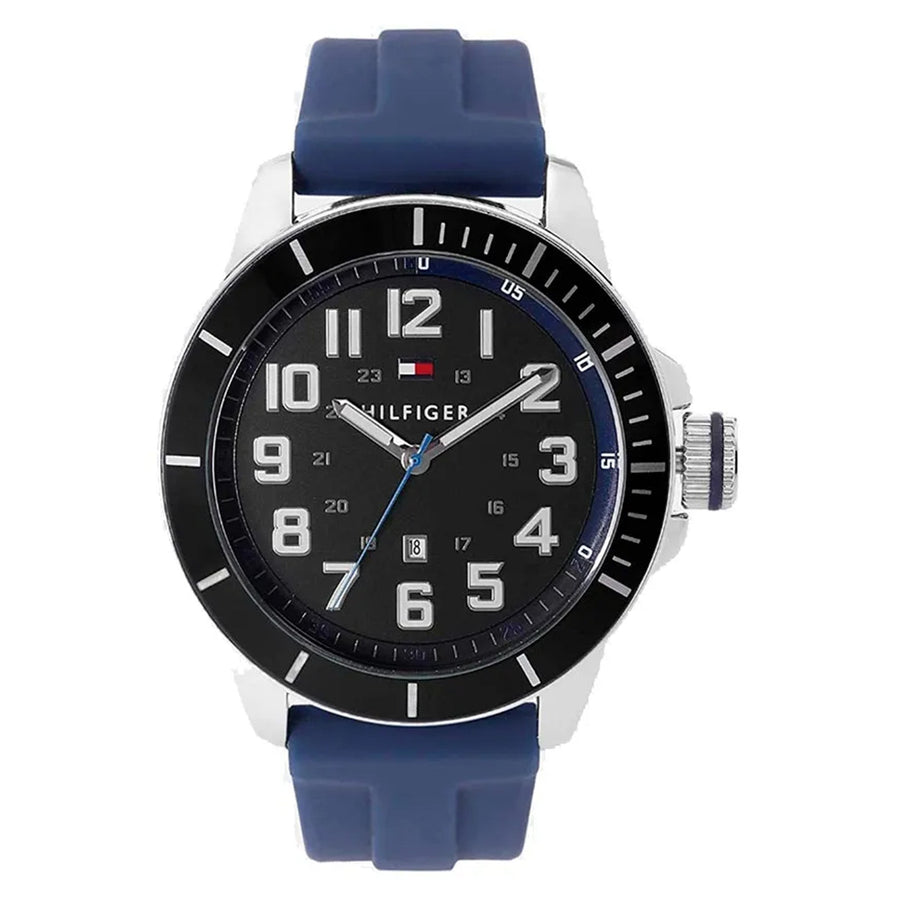 Tommy Hilfiger Blue Silicone Black Dial Men's Watch - 1791537