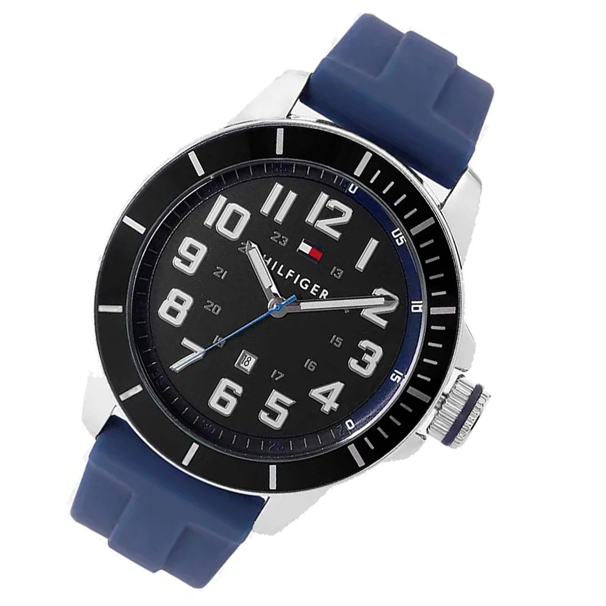 Tommy Hilfiger Blue Silicone Black Dial Men's Watch - 1791537
