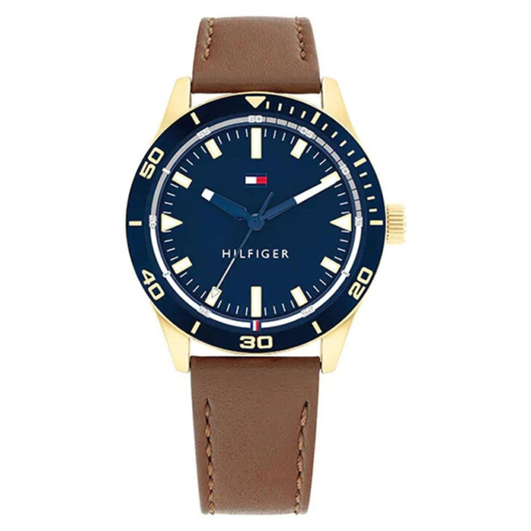 Tommy Hilfiger Brown Leather Navy Dial Men's Watch - 1791818