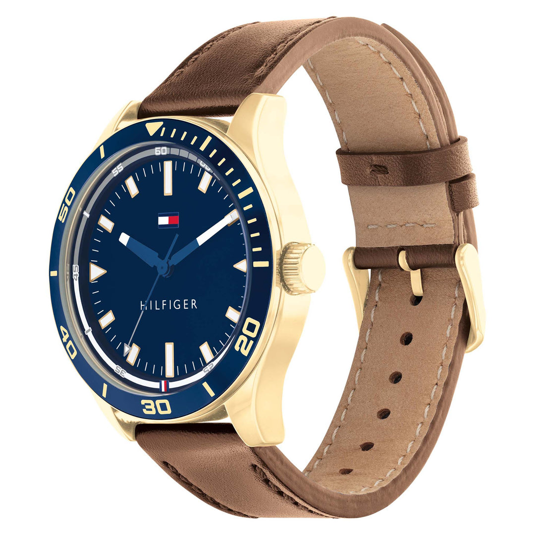 Tommy Hilfiger Brown Leather Navy Dial Men's Watch - 1791818