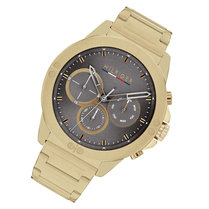 Tommy Hilfiger Gold Steel Grey Dial Multi-function Men's Watch - 1791891