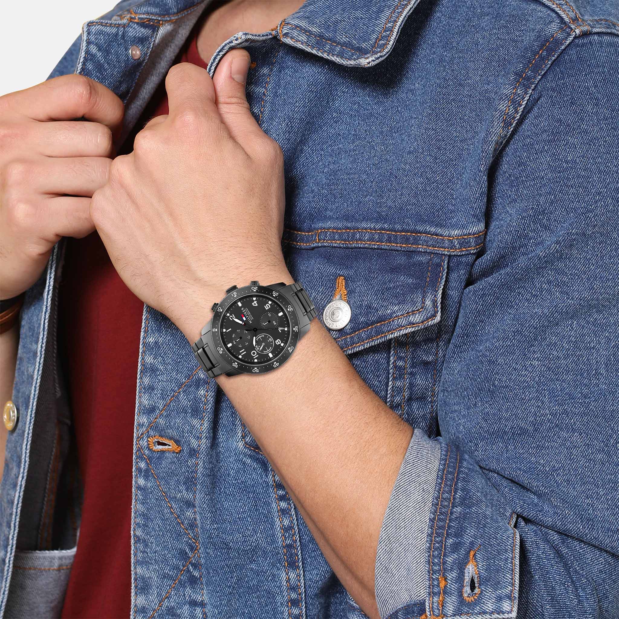 Tommy Hilfiger Black Steel Multi-function Men's Watch - 1791951