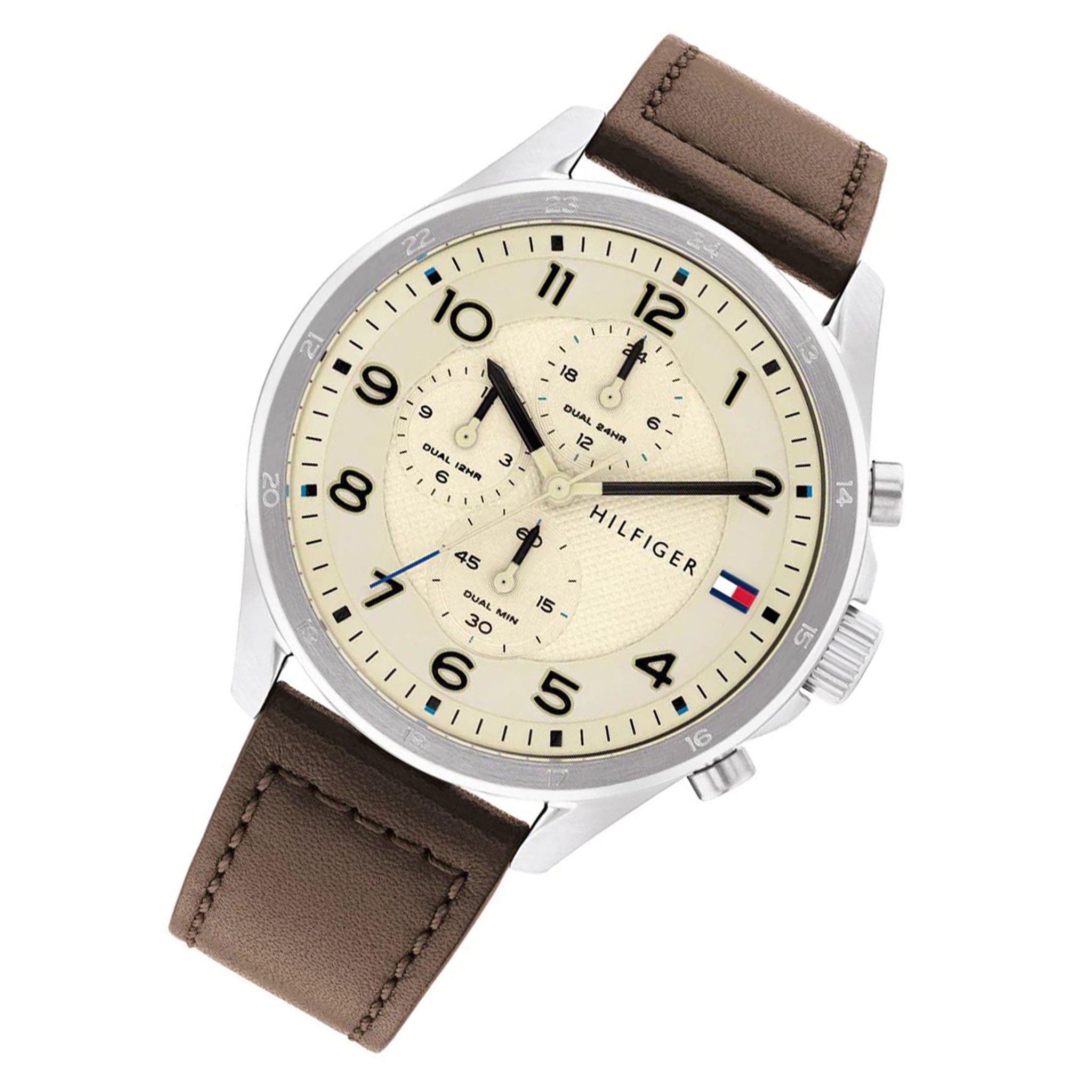 Tommy Hilfiger Brown Leather Parchment Dial Multi-function Men's Watch - 1792003