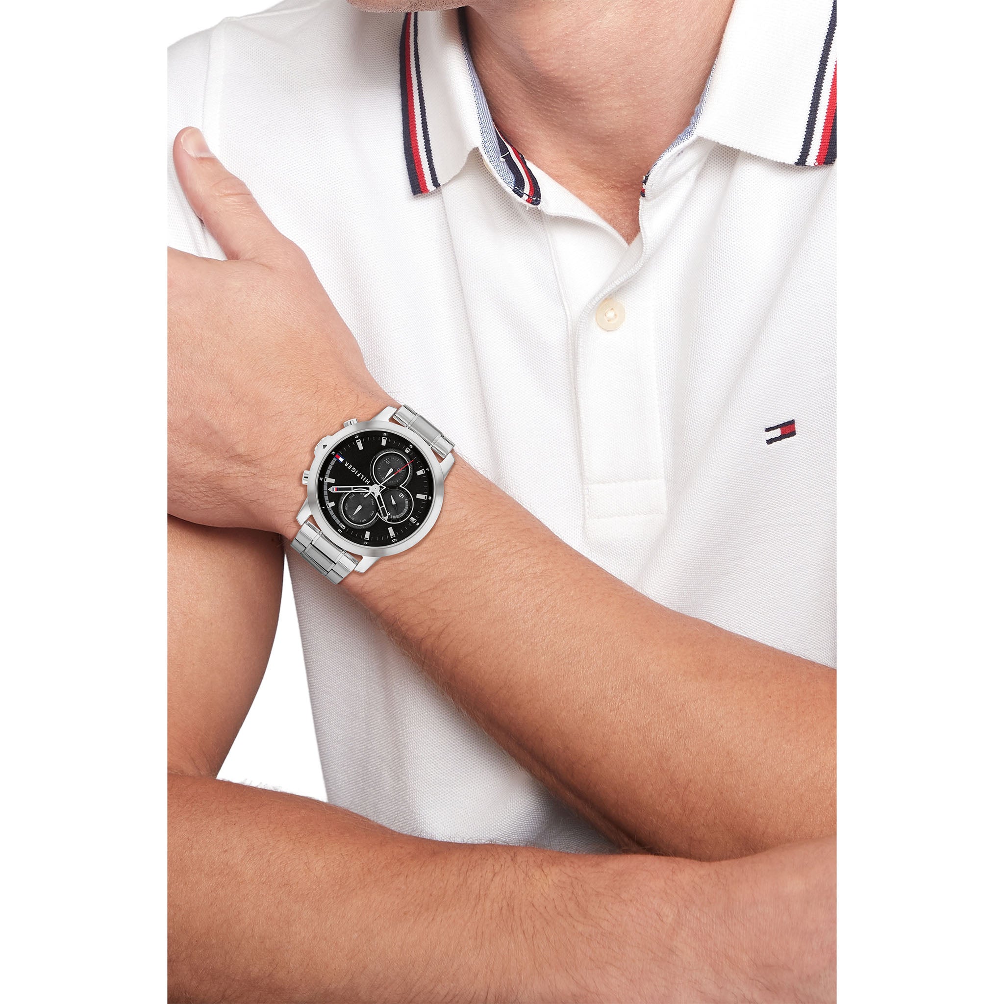 Tommy Hilfiger Stainless Steel Black Dial Multi-function Men's Watch - 1792048