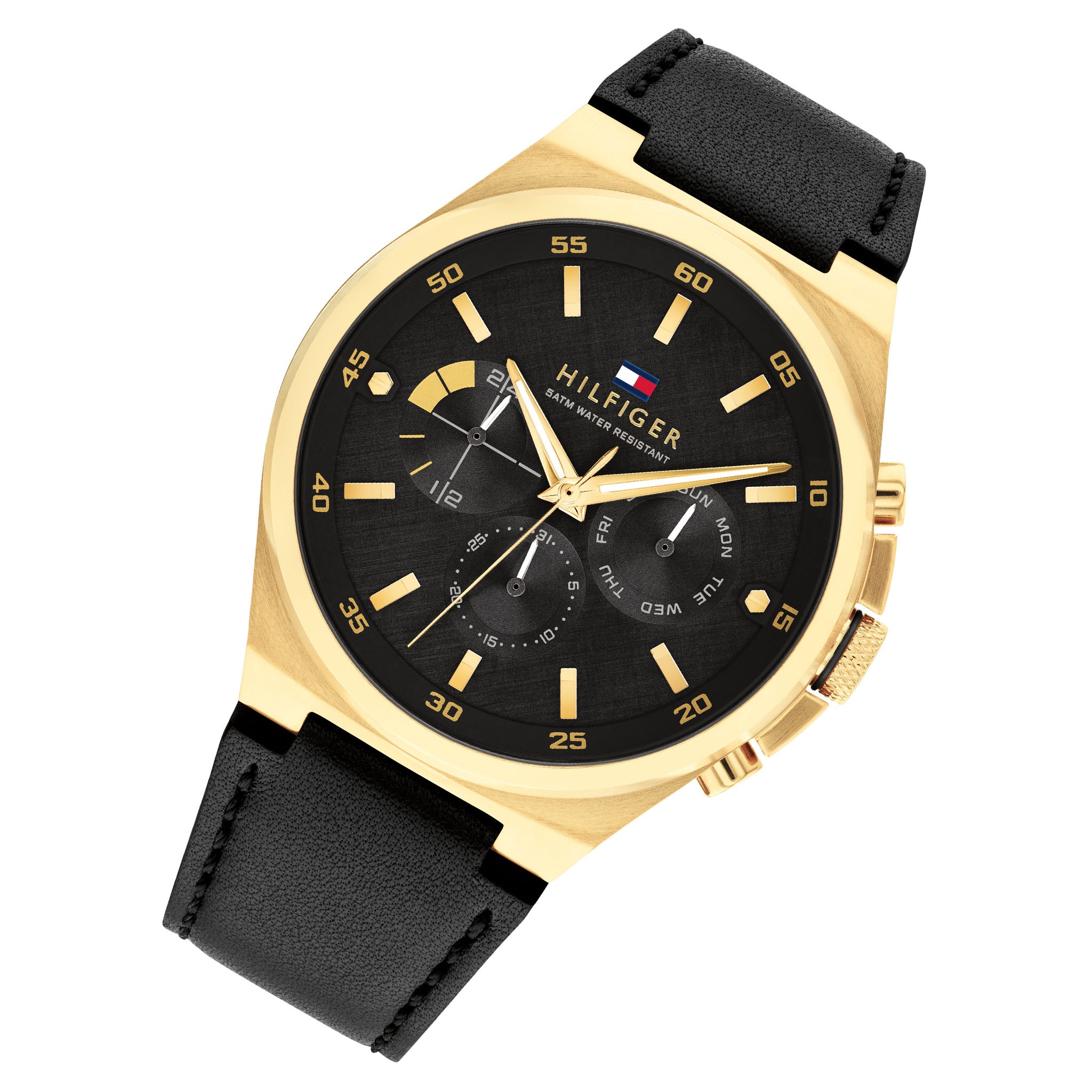 Tommy Hilfiger Black Leather Multi-function Men's Watch - 1792086