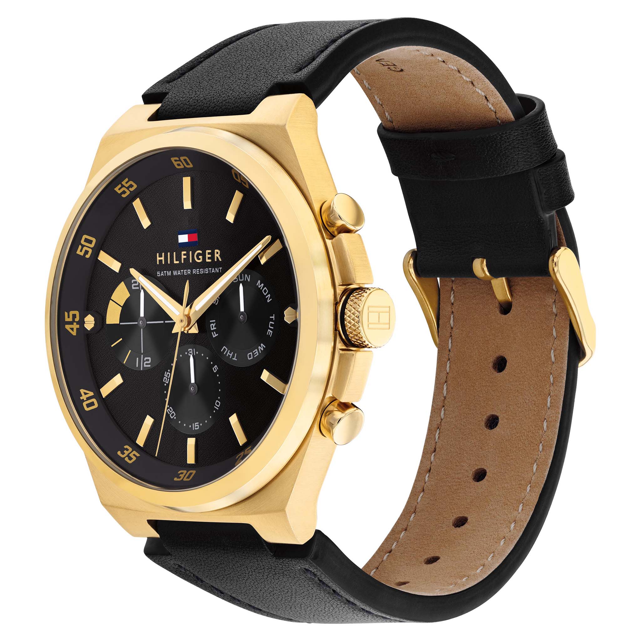 Tommy Hilfiger Black Leather Multi-function Men's Watch - 1792086