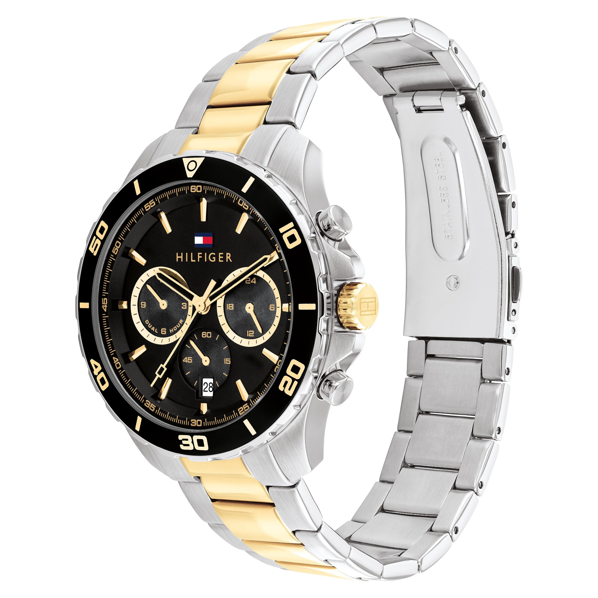 Tommy Hilfiger Two-Tone Steel Black Dial Multi-function Men's Watch - 1792095