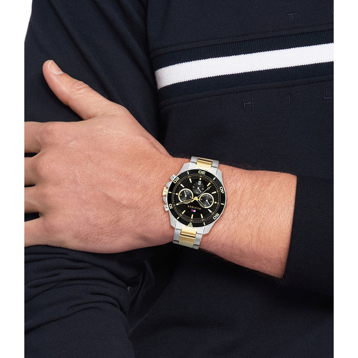 Tommy Hilfiger Two-Tone Steel Black Dial Multi-function Men's Watch - 1792095