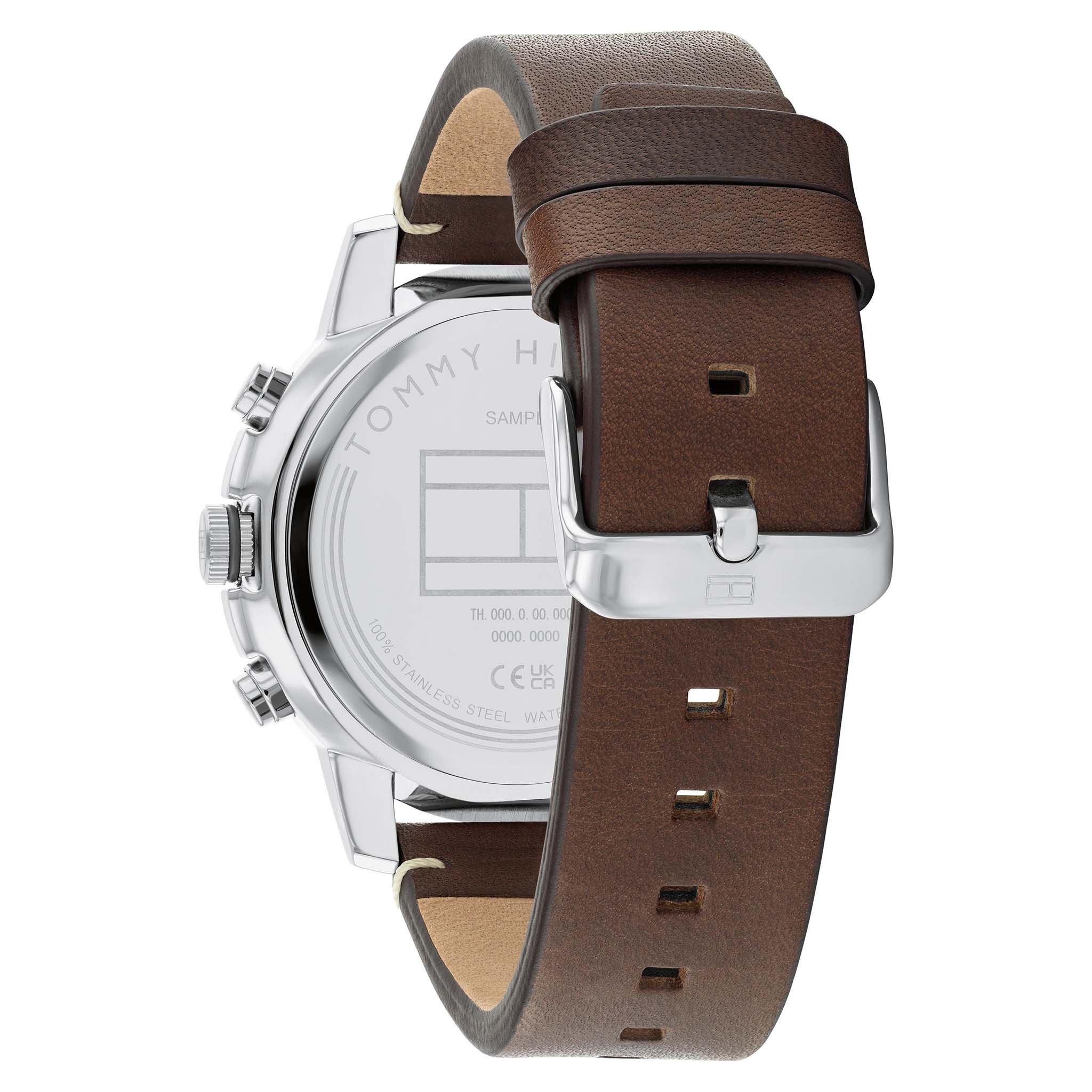 Tommy Hilfiger Dark Brown Leather Parchment Dial Multi-function Men's Watch - 1792102