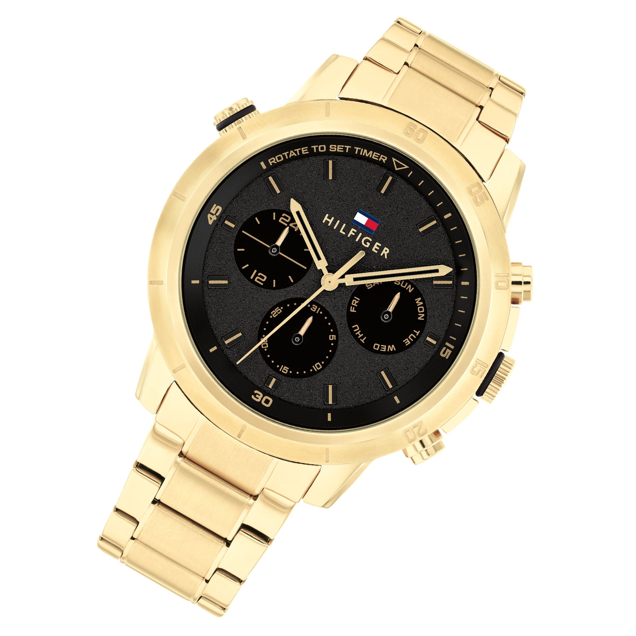 Tommy Hilfiger Gold Steel Black Dial Multi-function Men's Watch - 1792109