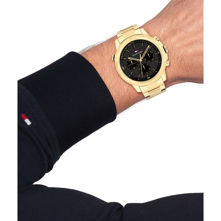 Tommy Hilfiger Gold Steel Black Dial Multi-function Men's Watch - 1792109