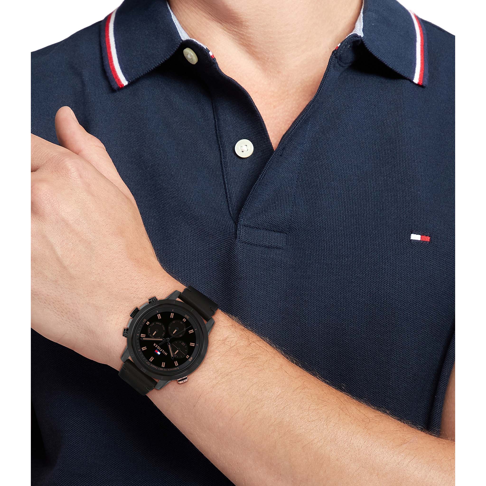Tommy Hilfiger Black Leather Multi-function Men's Watch - 1792110