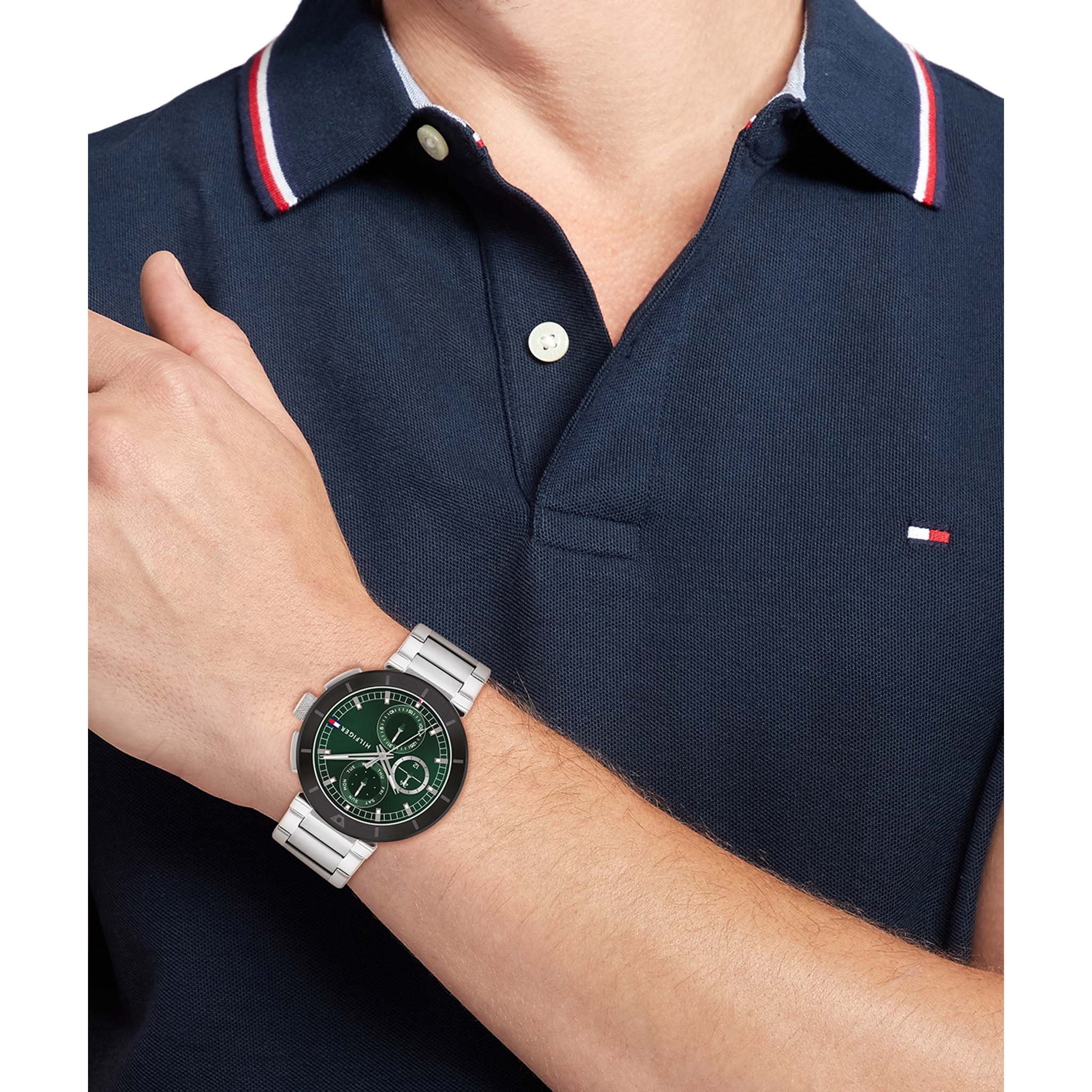 Tommy Hilfiger Stainless Steel Green Dial Multi-function Men's Watch - 1792117