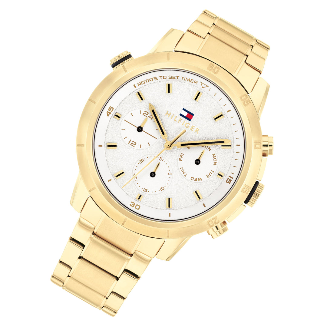 Tommy Hilfiger Gold Steel White Dial Multi-function Men's Watch - 1792127