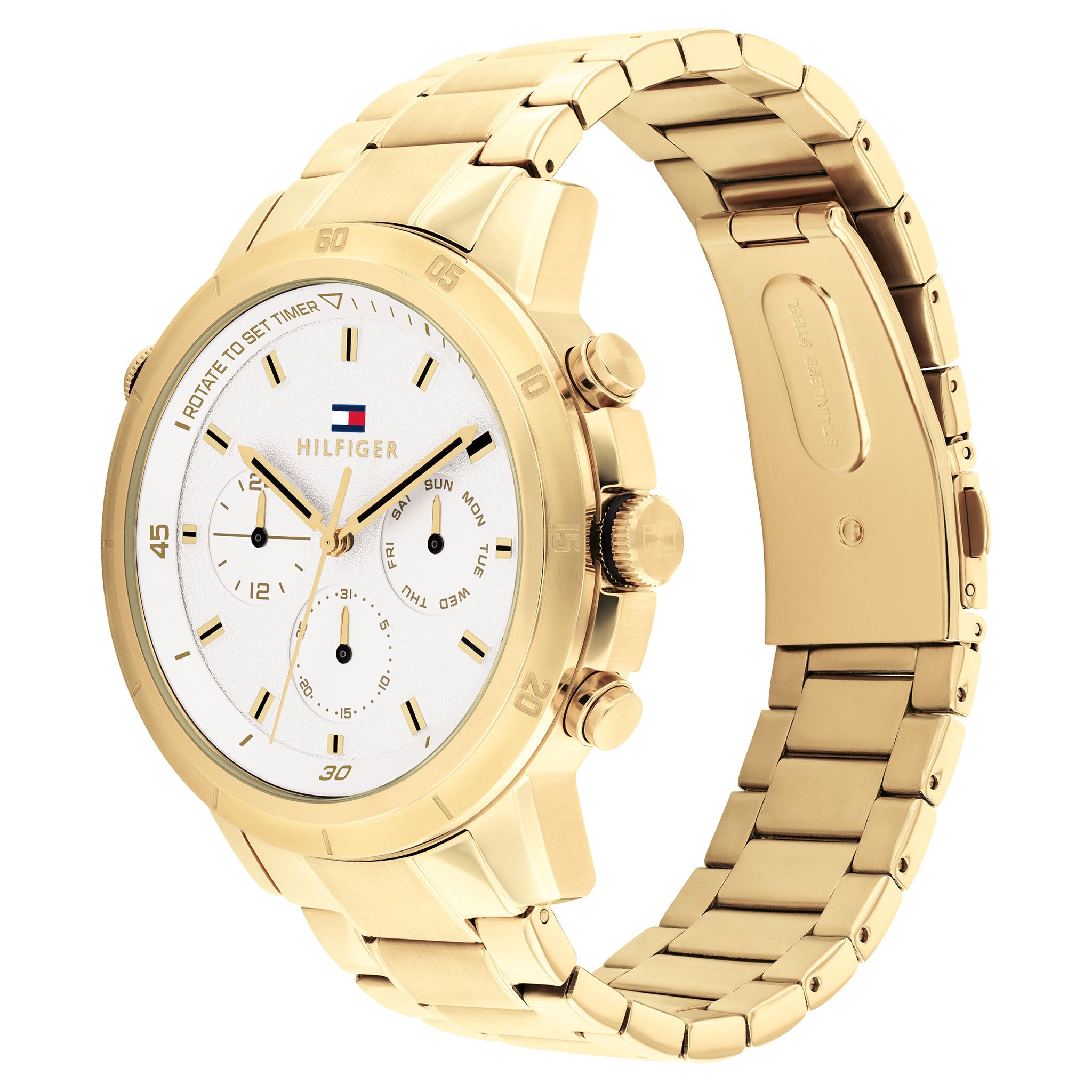 Tommy Hilfiger Gold Steel White Dial Multi-function Men's Watch - 1792127