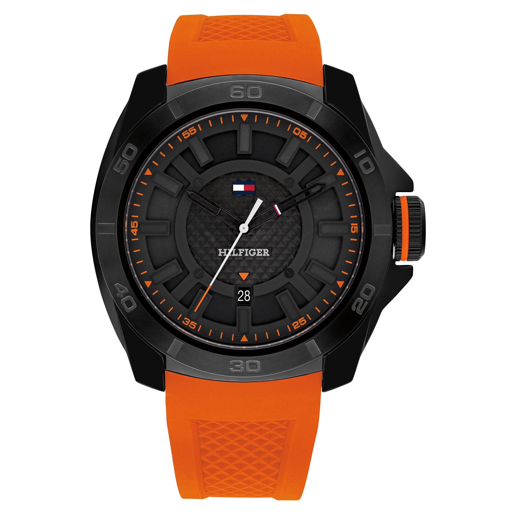 Tommy Hilfiger Orange Silicone Black Dial Men's Watch - 1792136
