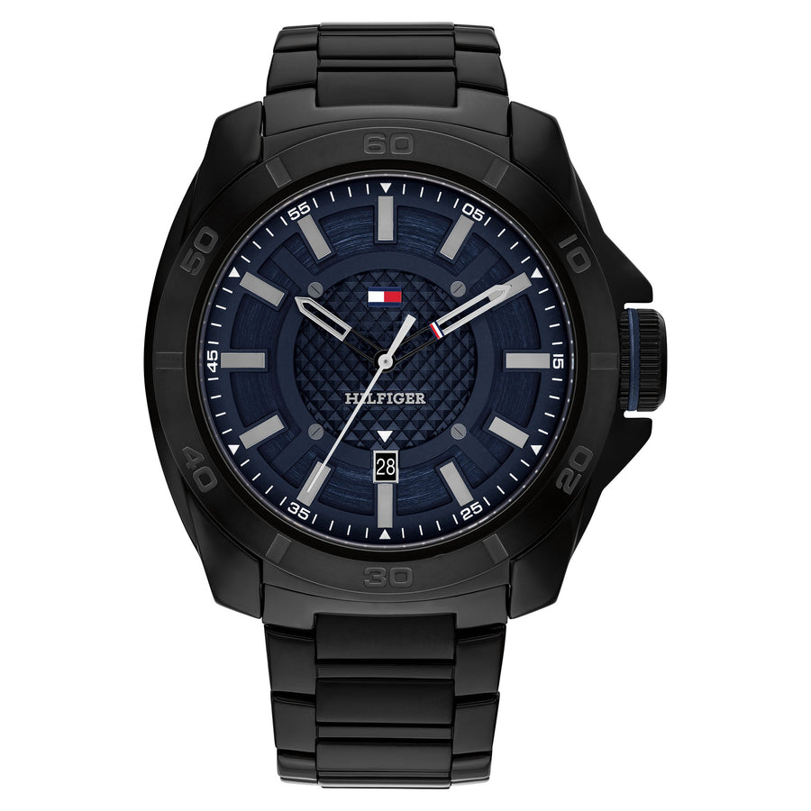 Tommy Hilfiger Black Steel Blue Dial Men's Watch - 1792139