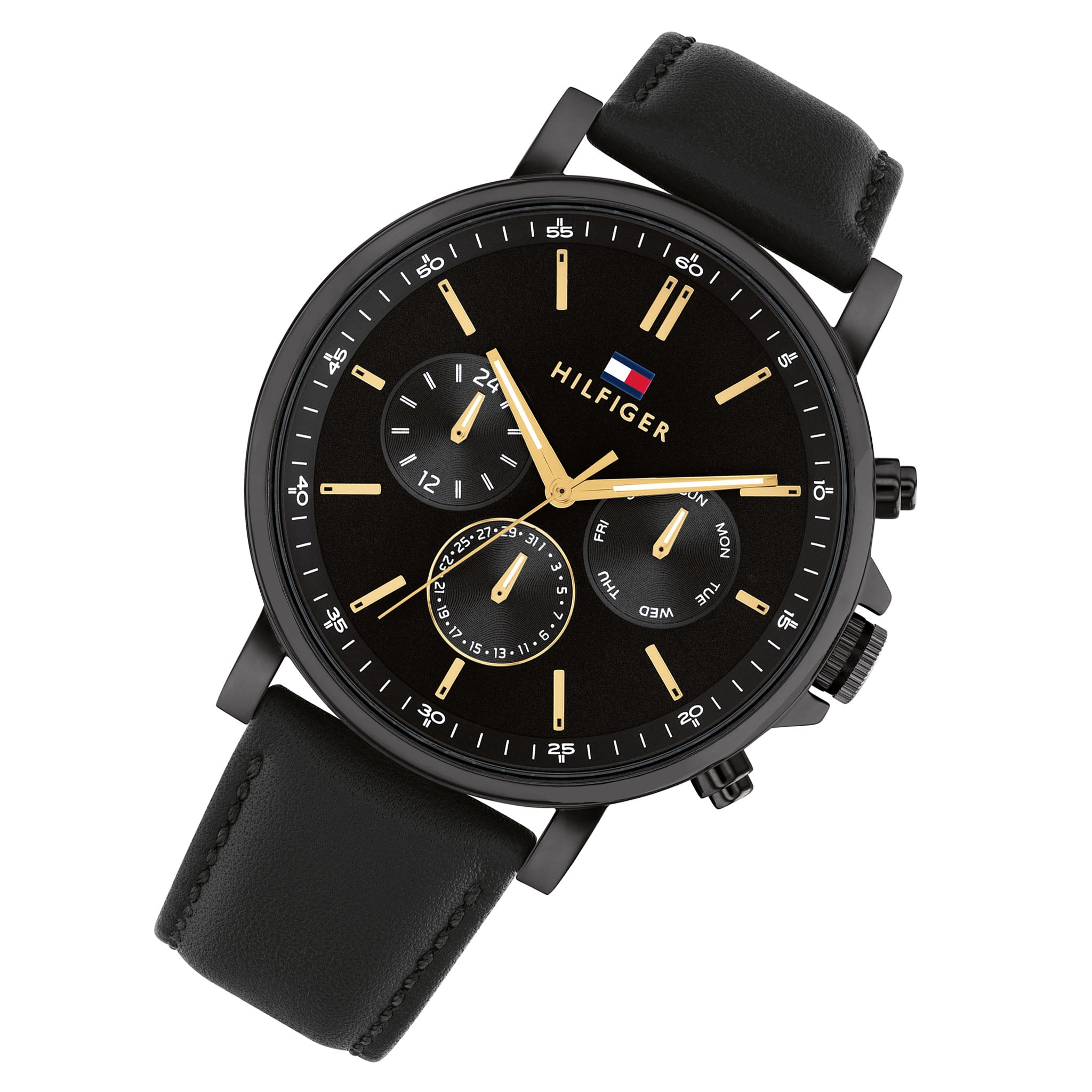 Tommy Hilfiger Black Leather Multi-function Men's Watch - 1792144