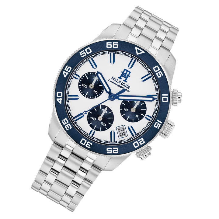 Tommy Hilfiger Silver Steel White Dial Chronograph Men's Watch - 1792157