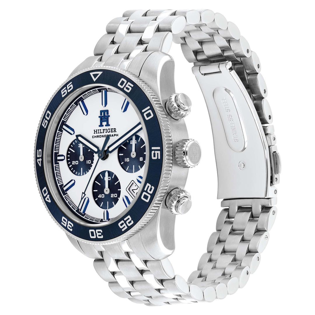 Tommy Hilfiger Silver Steel White Dial Chronograph Men's Watch - 1792157