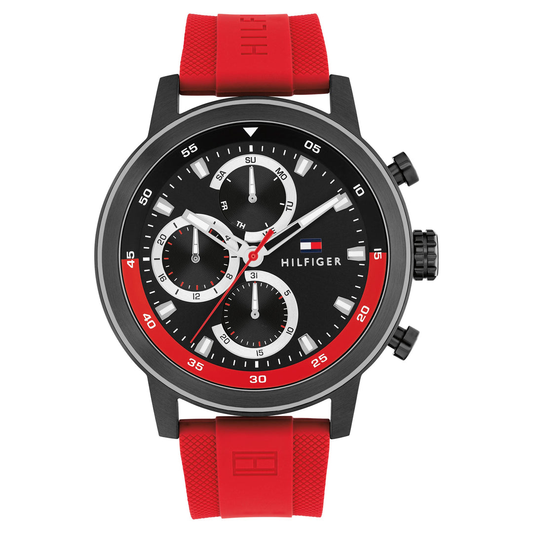 Tommy Hilfiger Red Silicone Black Dial Multi-function Men's Watch - 1792178